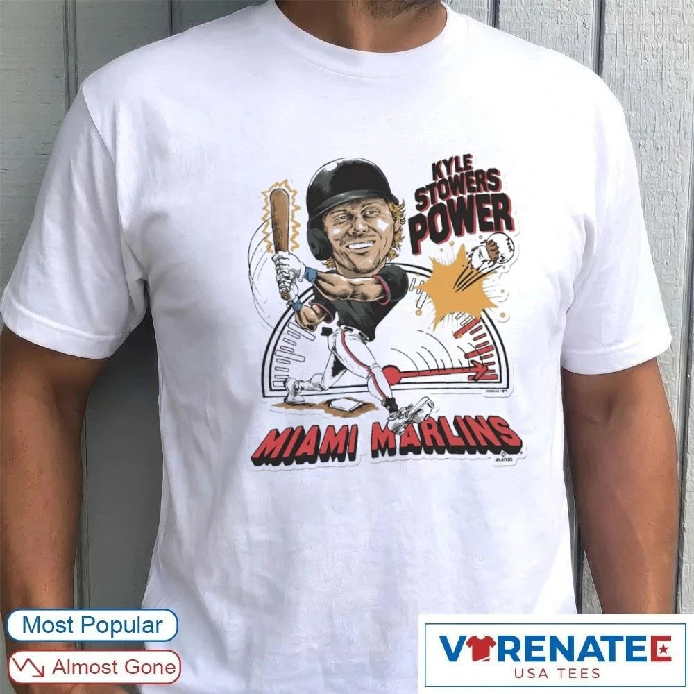 Official 2026 Miami Marlins Kyle Stowers Power Caricature Homage T-Shirt