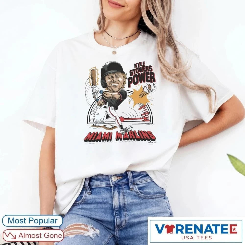 Official 2026 Miami Marlins Kyle Stowers Power Caricature Homage T-Shirt