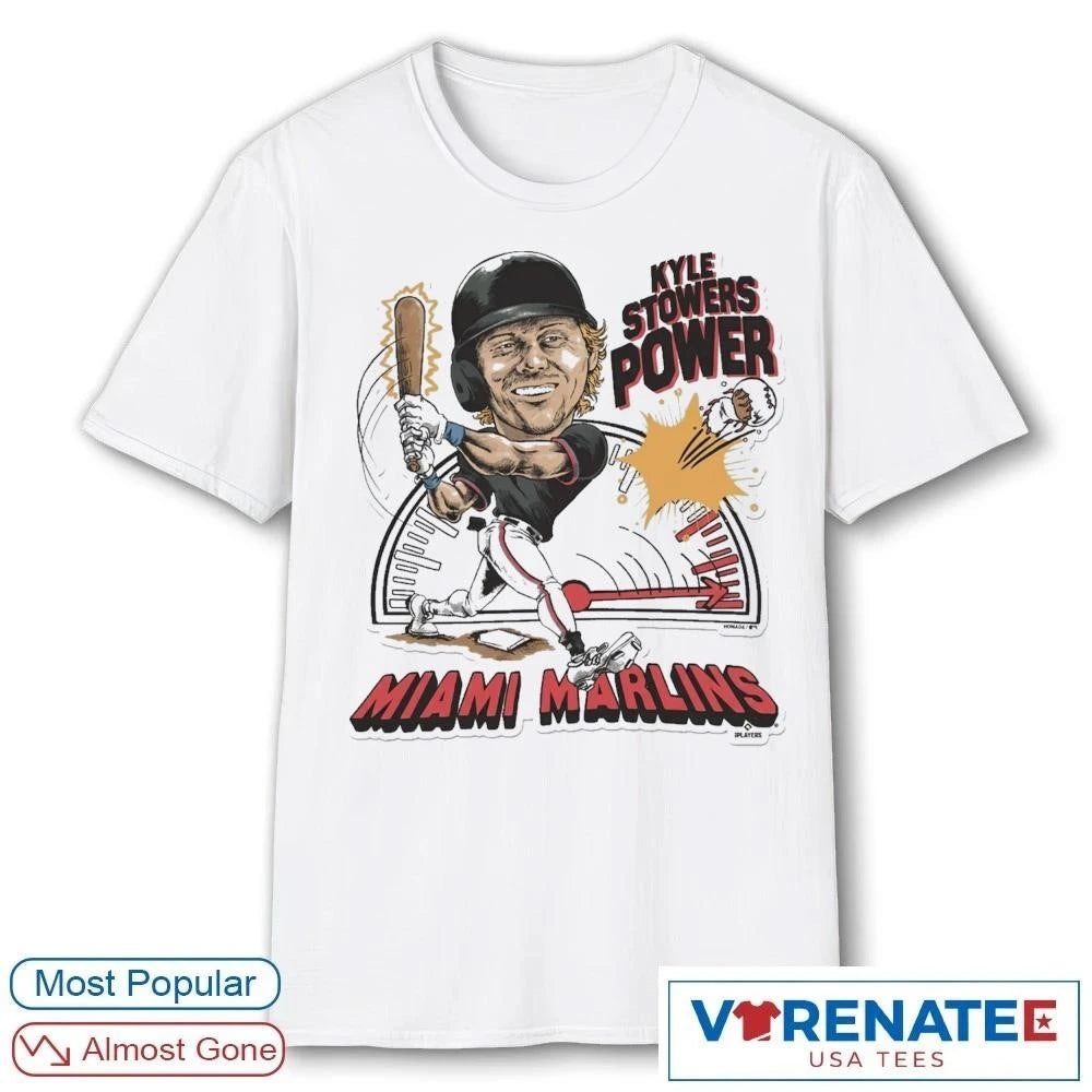 Official 2026 Miami Marlins Kyle Stowers Power Caricature Homage T-Shirt