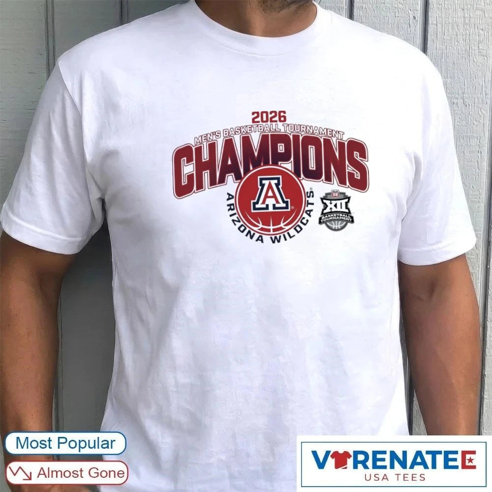 Official 2026 NCAA Big 12 Men’s Basketball Conference Tournament Champions Arizona Wildcats T-Shirt