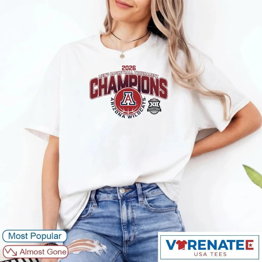 Official 2026 NCAA Big 12 Men’s Basketball Conference Tournament Champions Arizona Wildcats T-Shirt