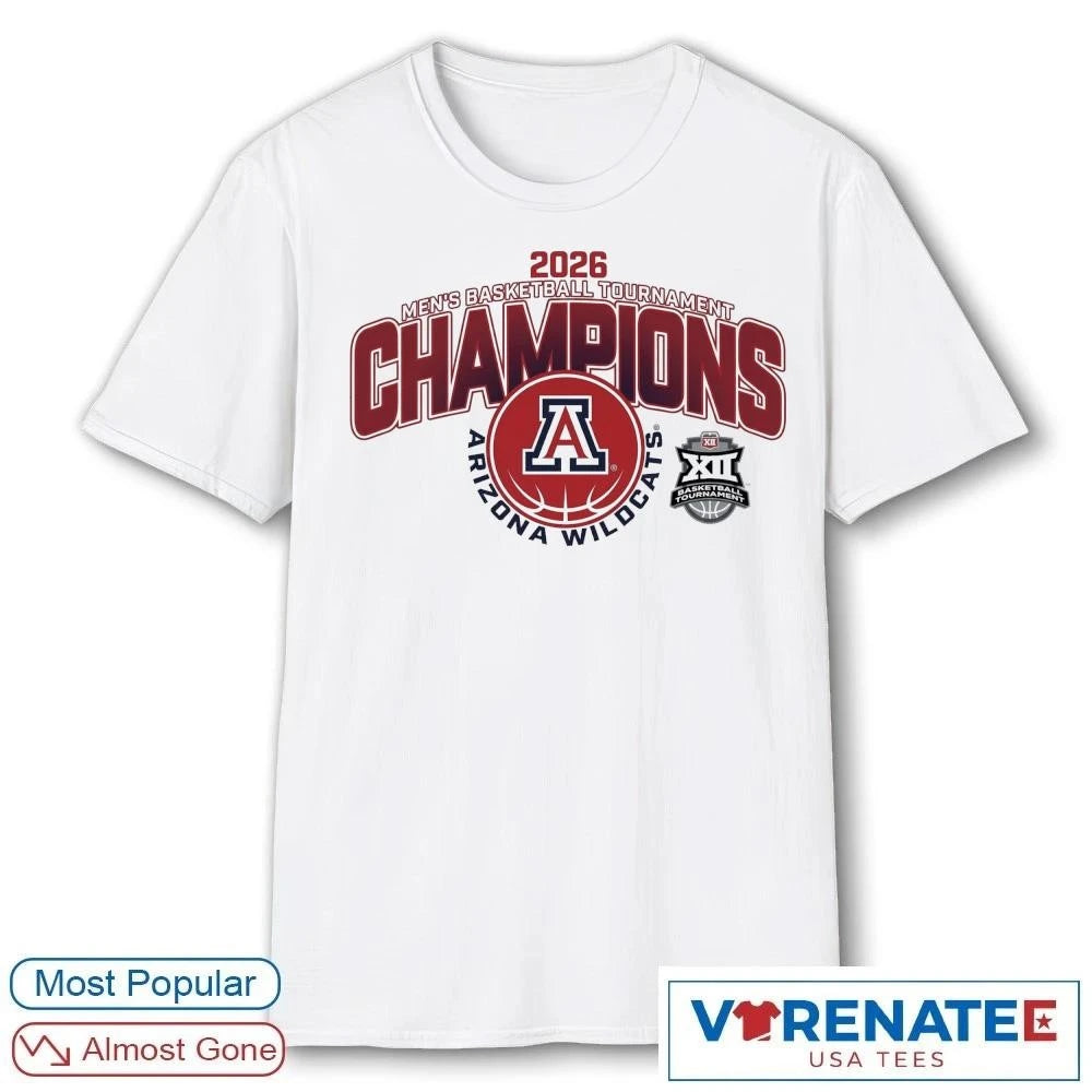 Official 2026 NCAA Big 12 Men’s Basketball Conference Tournament Champions Arizona Wildcats T-Shirt