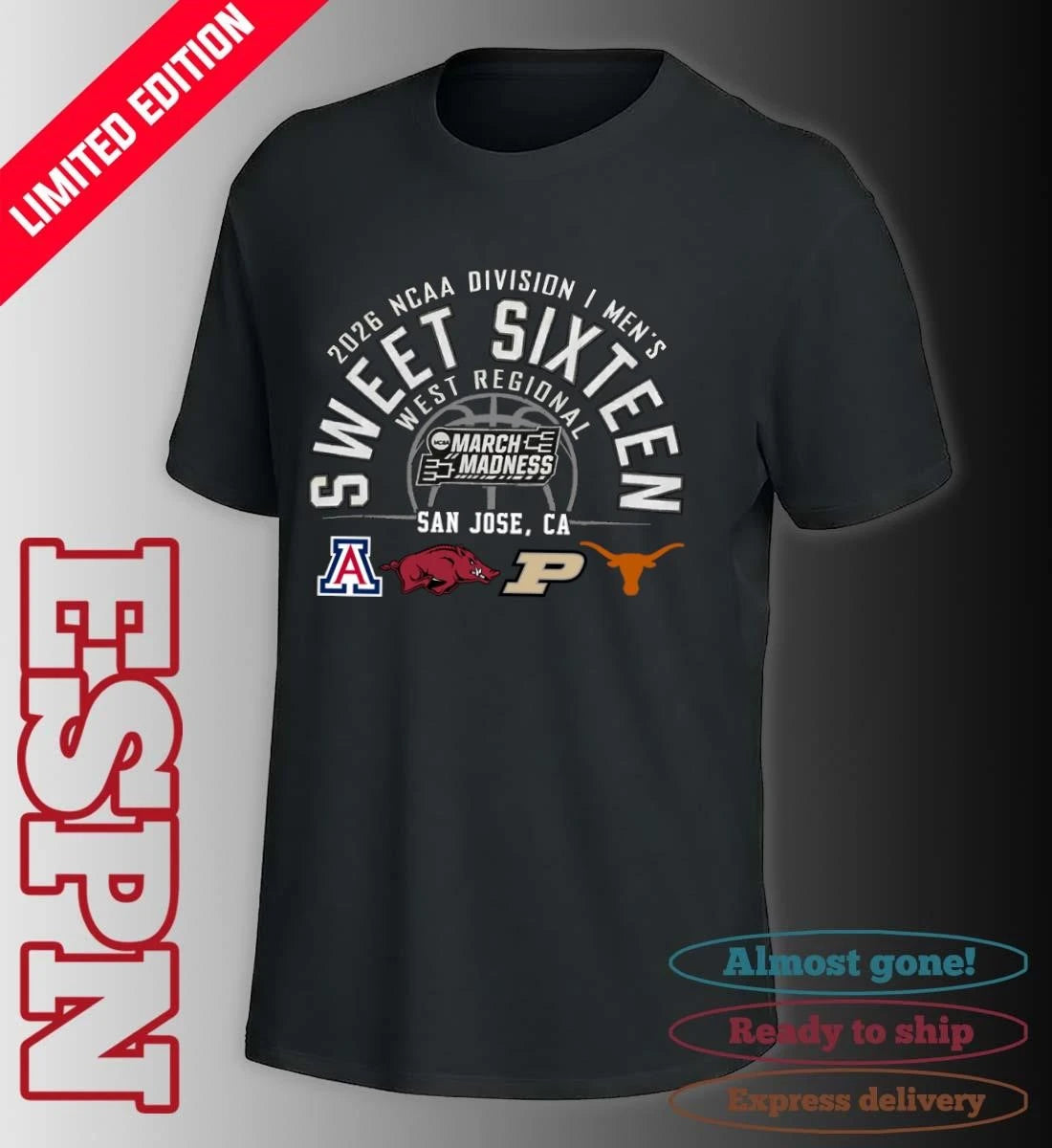 Official 2026 NCAA DI Men’s Basketball Sweet 16 West Regional – San Jose, CA T-Shirt