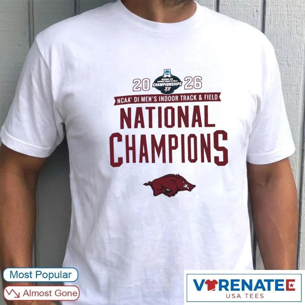 Official 2026 NCAA DI Men’s Indoor Track and Field National Champions Arkansas Razorbacks T-Shirt