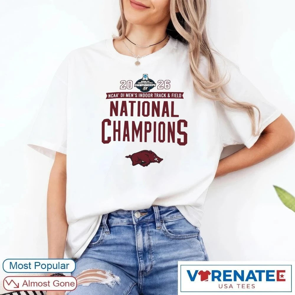 Official 2026 NCAA DI Men’s Indoor Track and Field National Champions Arkansas Razorbacks T-Shirt