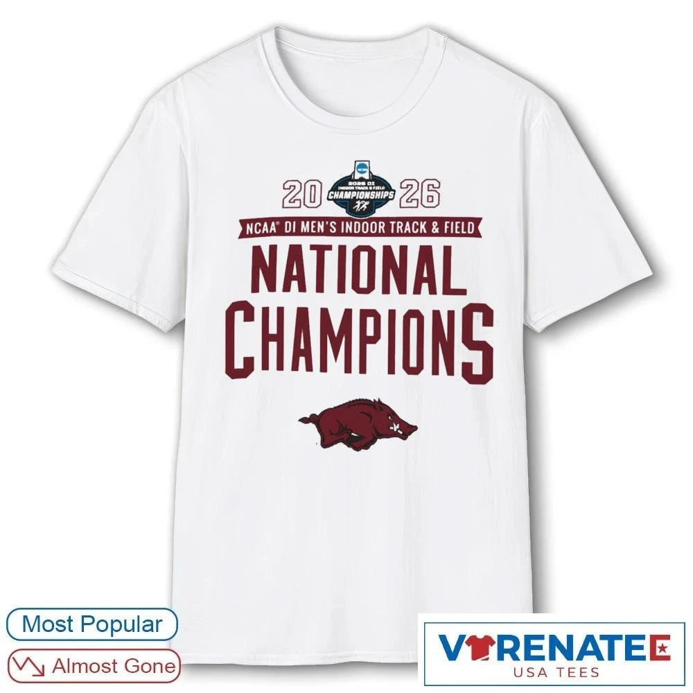 Official 2026 NCAA DI Men’s Indoor Track and Field National Champions Arkansas Razorbacks T-Shirt