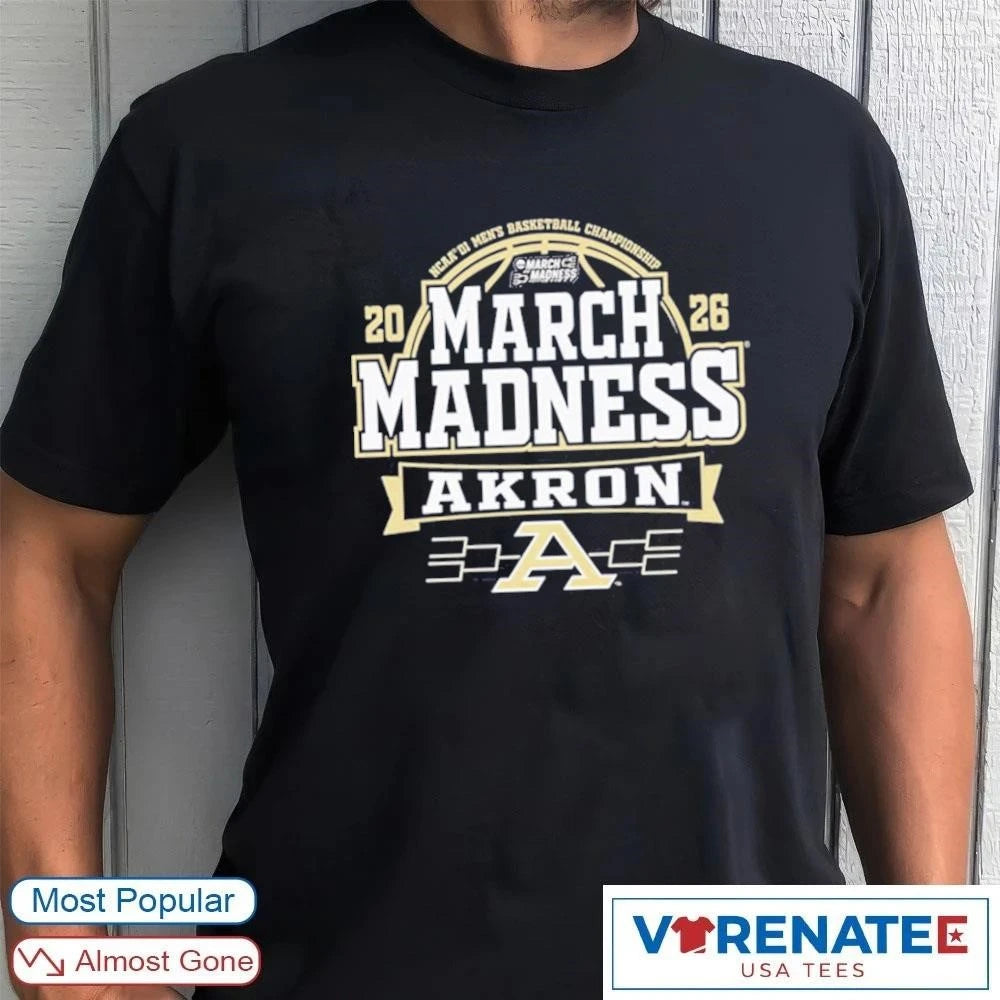 Official 2026 NCAA MAC Division I Men’s Basketball March Madness Bound Akron Zips Logo T-Shirt