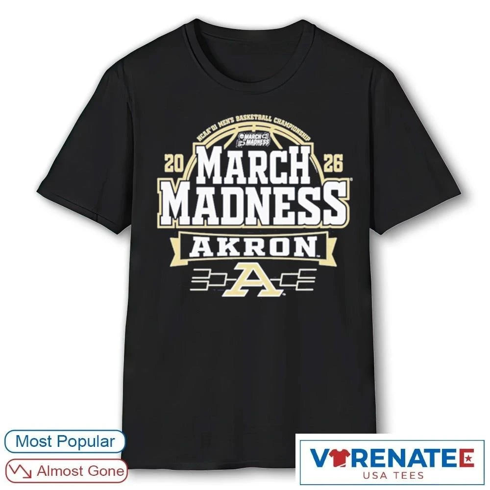Official 2026 NCAA MAC Division I Men’s Basketball March Madness Bound Akron Zips Logo T-Shirt