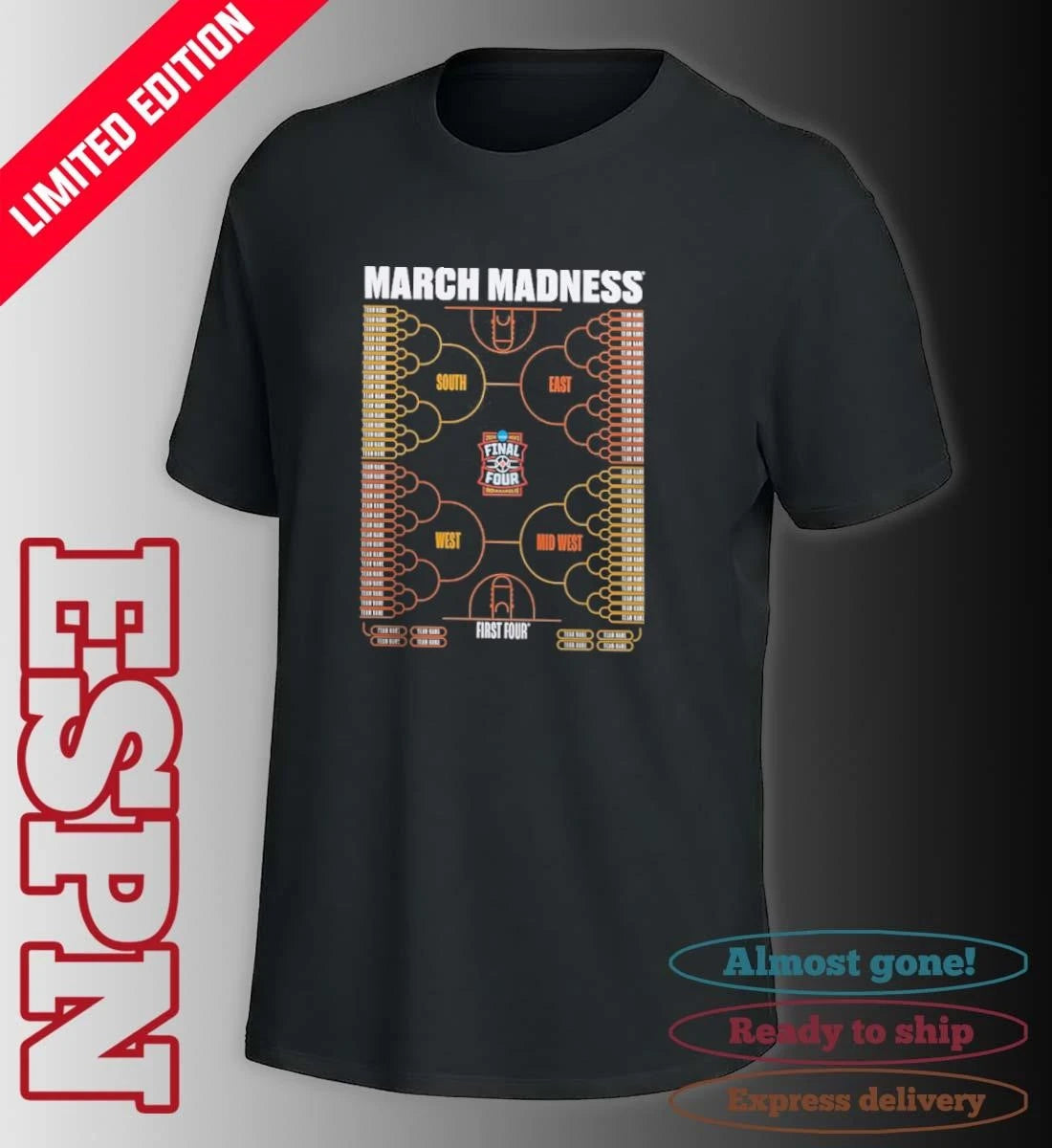 Official 2026 NCAA Men’s Basketball Tournament March Madness Teams Bracket T-Shirt