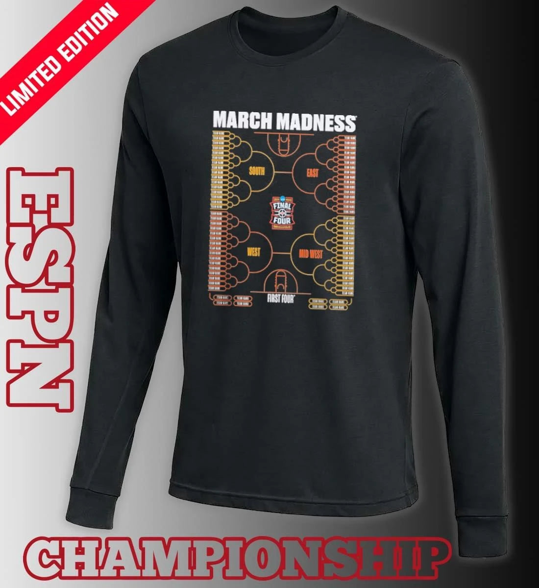 Official 2026 NCAA Men’s Basketball Tournament March Madness Teams Bracket T-Shirt