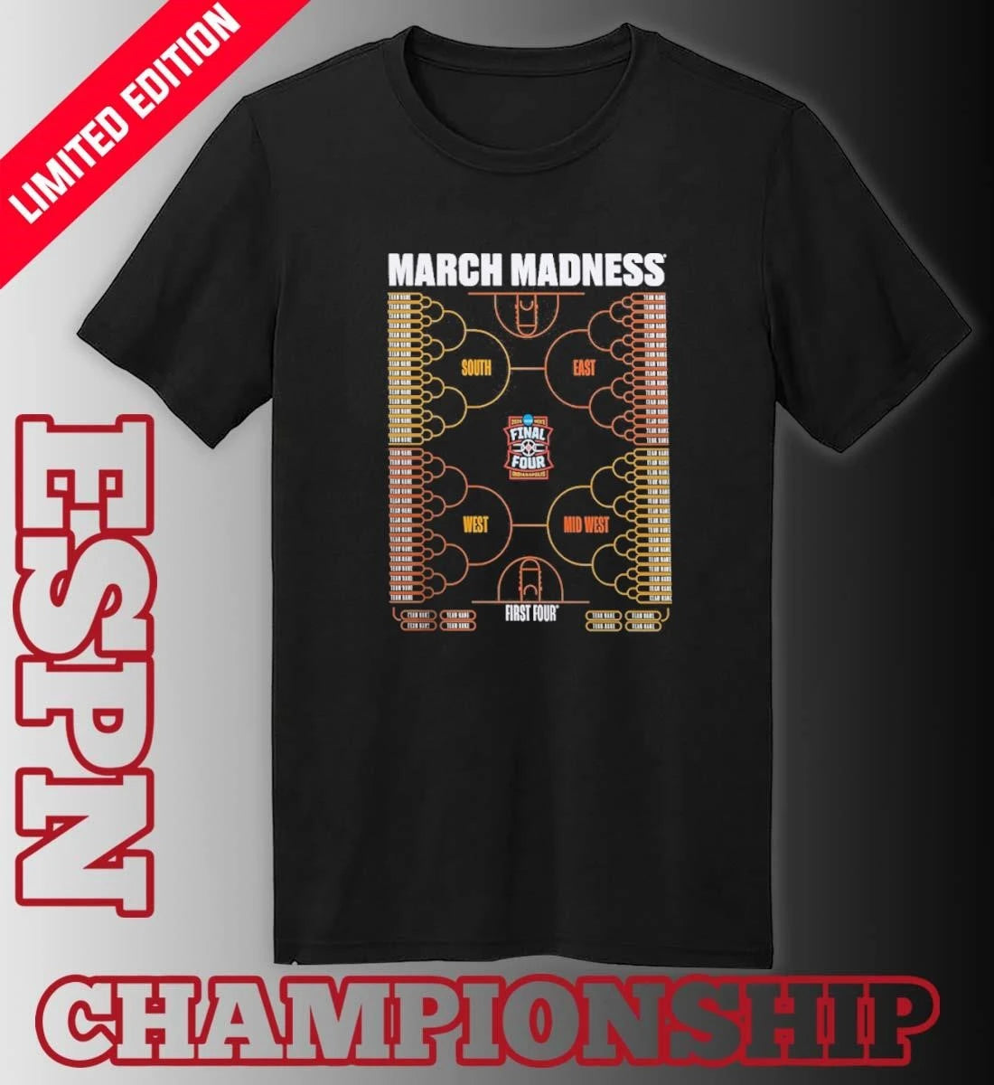Official 2026 NCAA Men’s Basketball Tournament March Madness Teams Bracket T-Shirt