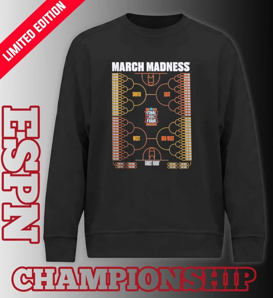 Official 2026 NCAA Men’s Basketball Tournament March Madness Teams Bracket T-Shirt