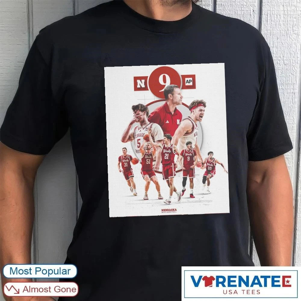 Official 2026 Nebraska Cornhuskers Men’s Basketball Team No 09 National Ranking Poster t-shirt