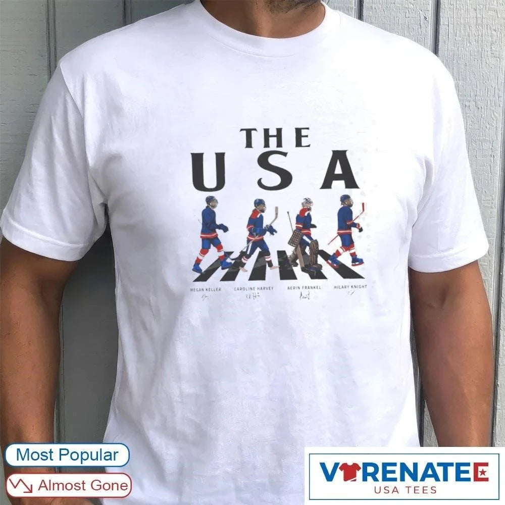 Official 2026 Olympic Winter Games USA Women Ice Hockey Walking Road Signatures T-Shirt