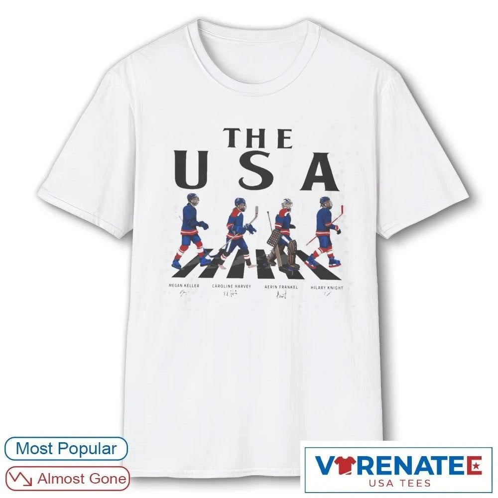 Official 2026 Olympic Winter Games USA Women Ice Hockey Walking Road Signatures T-Shirt