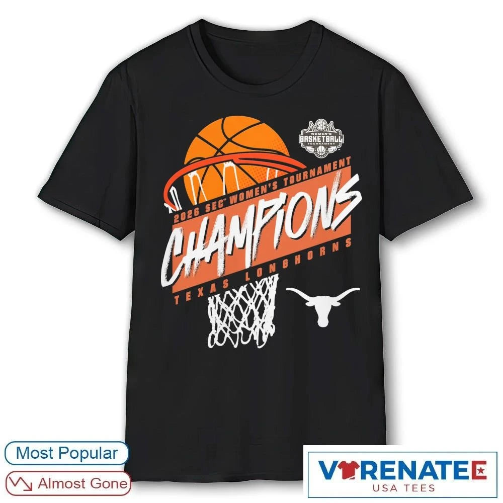Official 2026 Texas Longhorns SEC Women’s Basketball Tournament Champions T-Shirt for fans