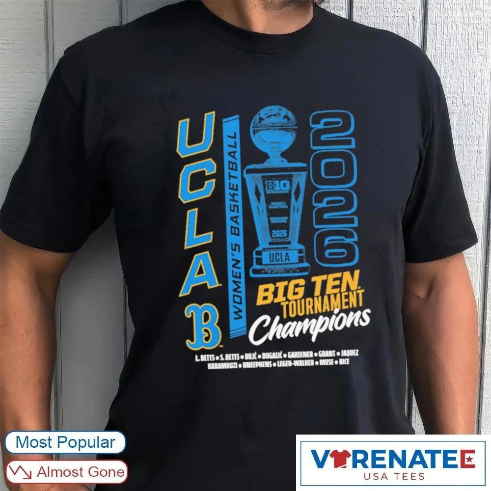 Official 2026 UCLA Bruins Women’s Basketball Big Ten Tournament Champions Trophy T-Shirt for fans