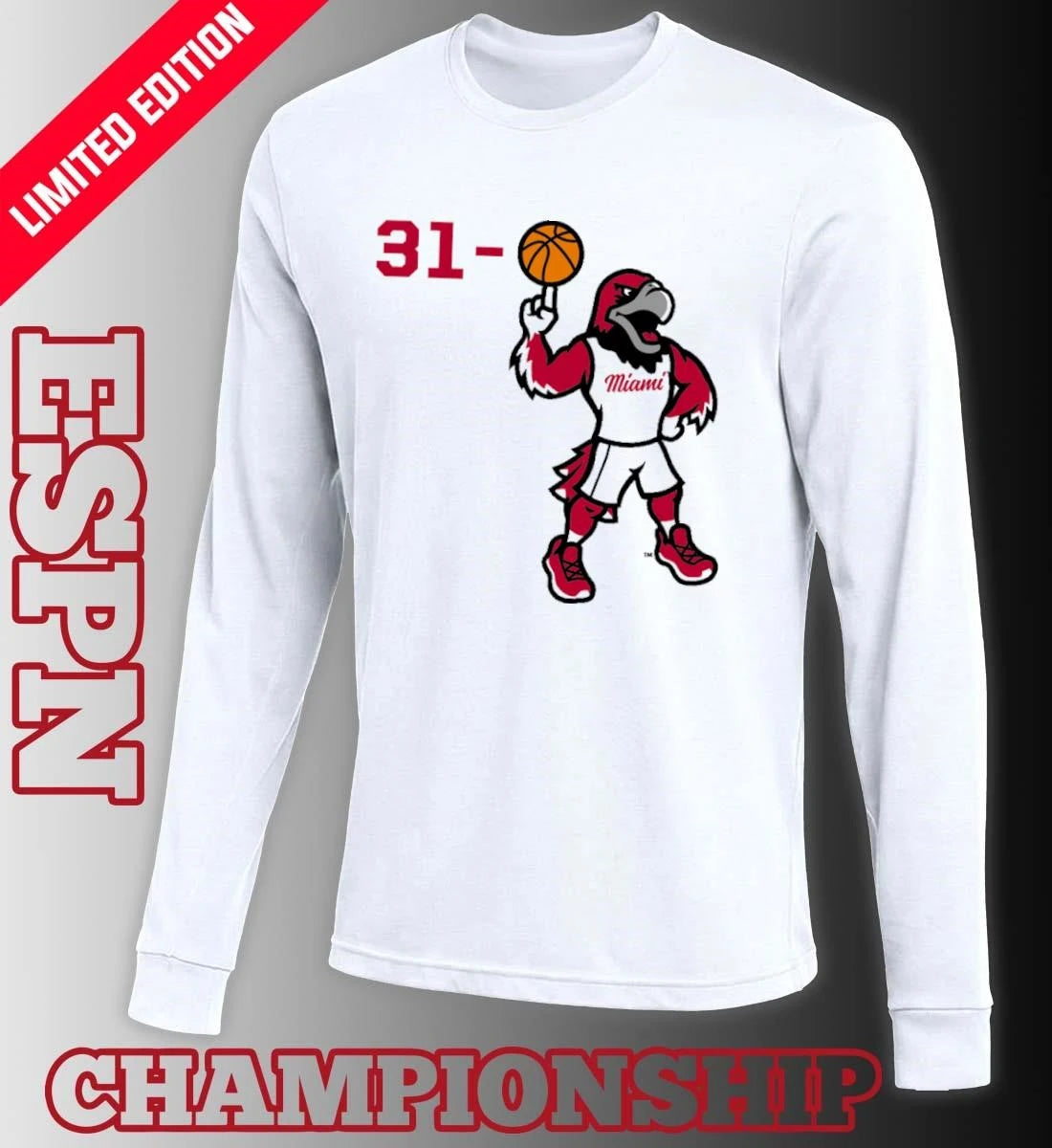 Official 31-0 Miami RedHawks Basketball Mascot Shirt
