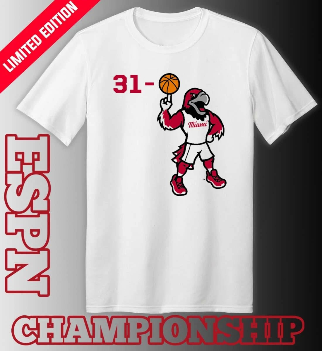 Official 31-0 Miami RedHawks Basketball Mascot Shirt