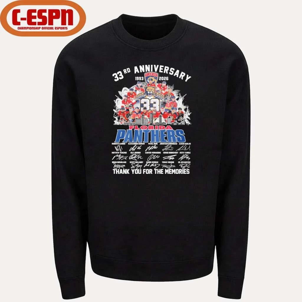 Official 33rd Anniversary 1933-2026 Florida Panthers Team Hockey Signatures Shirt
