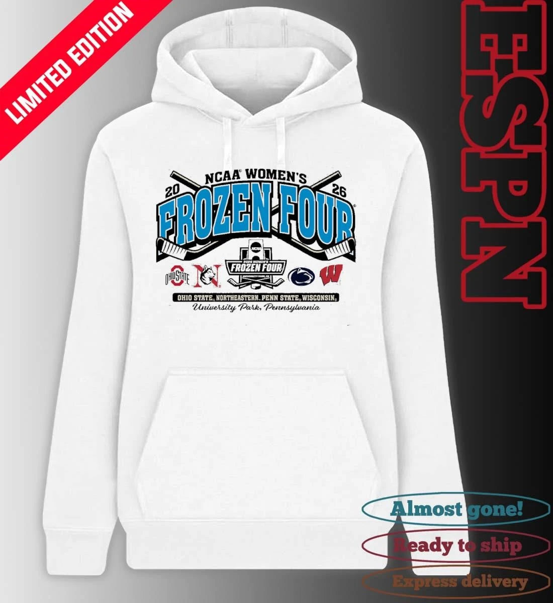 Official 4 Teams NCCA Women’s Hockey 2026 Frozen Four T-Shirt
