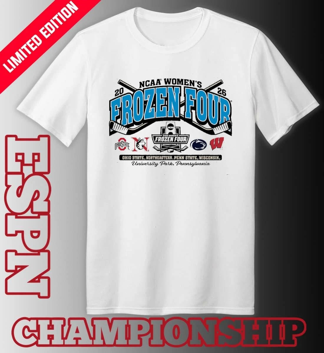 Official 4 Teams NCCA Women’s Hockey 2026 Frozen Four T-Shirt