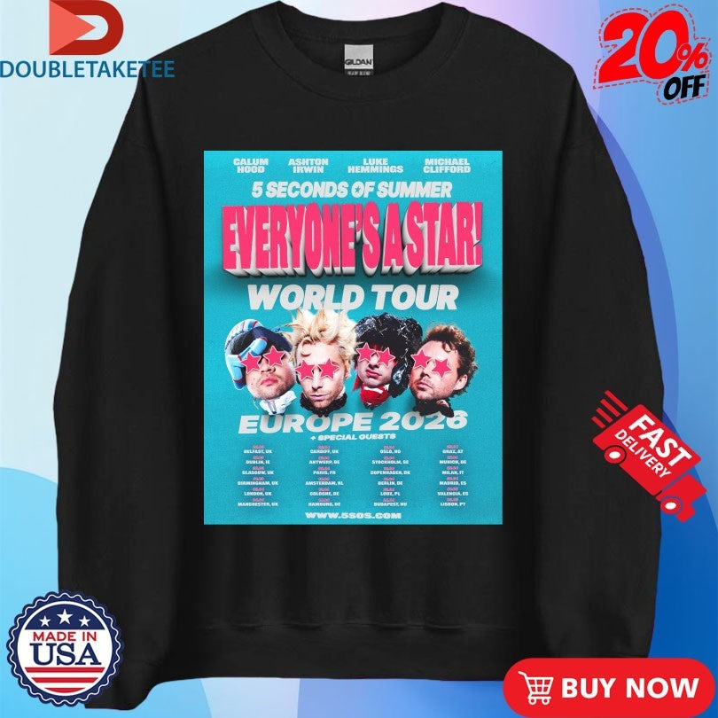 Official 5 Seconds of Summer Everyone’s A Star 2026 World Tour Europe Schedule Cities Tour Dates Shirts