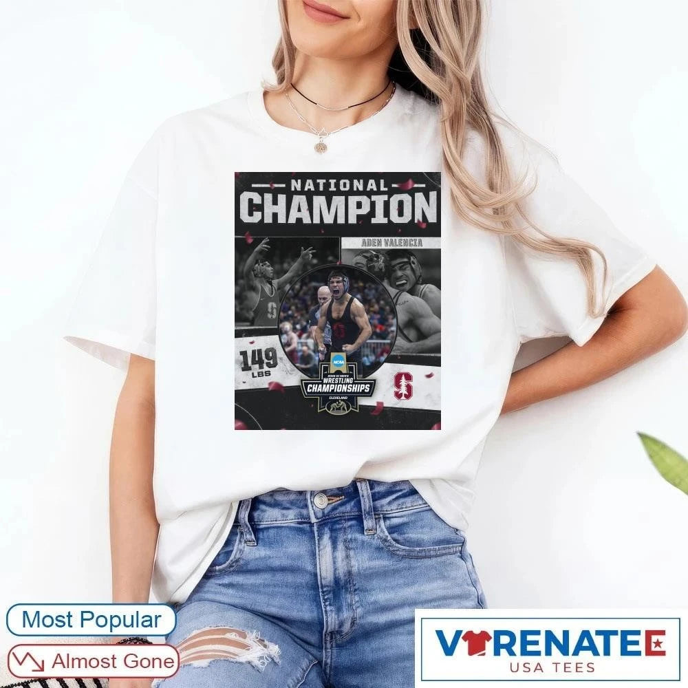 Official Aden Valencia 2026 NCAA Men’s Wrestling National Champion 149 lBS Stanford T-Shirt