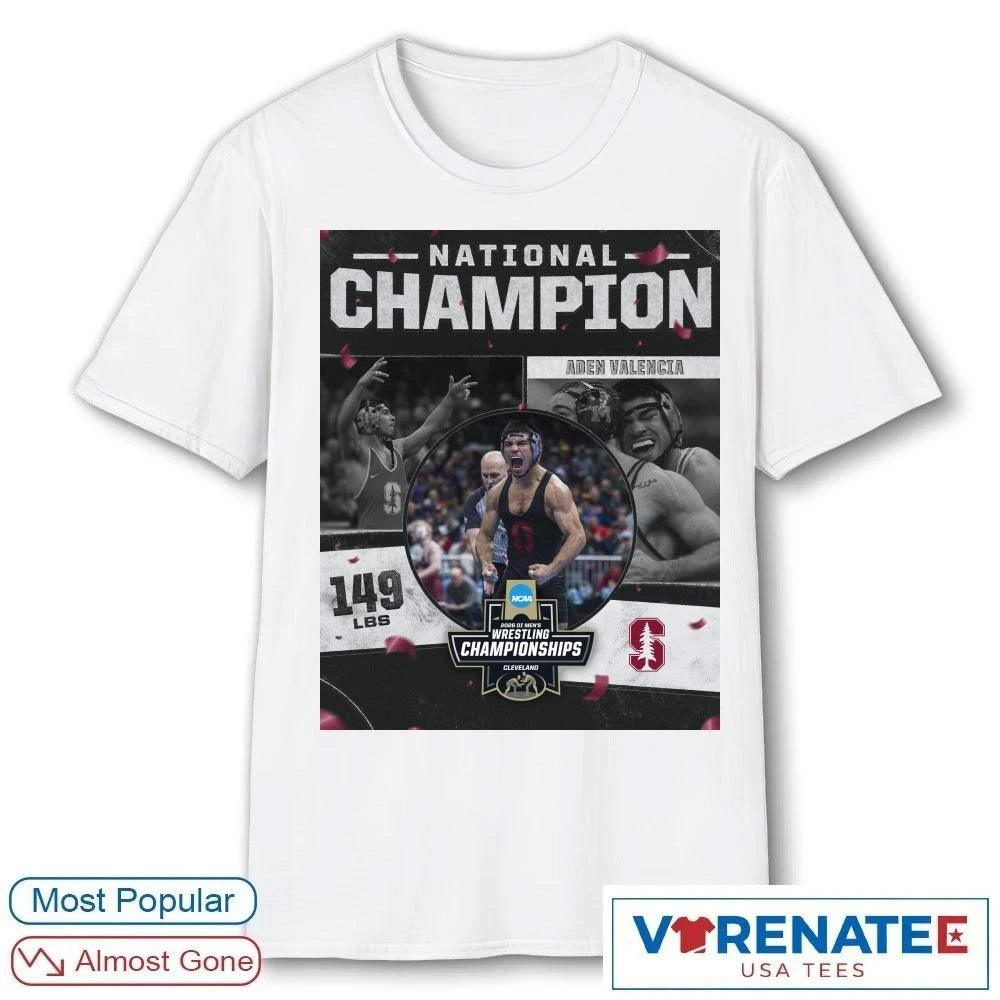 Official Aden Valencia 2026 NCAA Men’s Wrestling National Champion 149 lBS Stanford T-Shirt