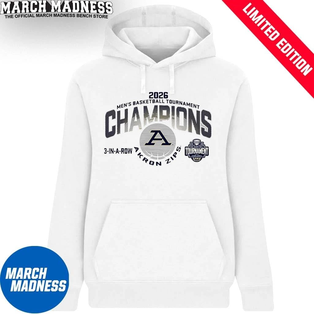 Official Akron Zips 2026 MAC Men’s Basketball Tournament Champions 3-In-A-Row T-Shirt
