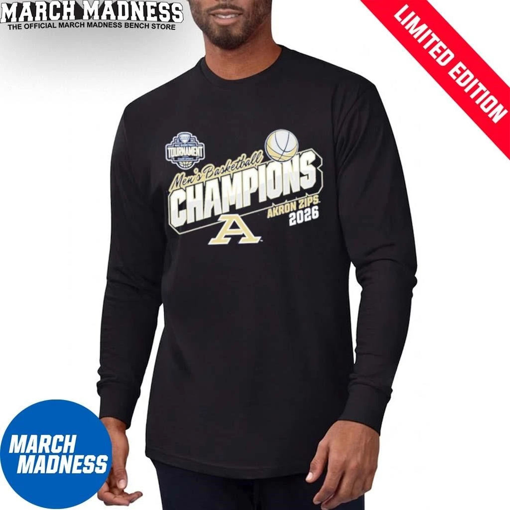 Official Akron Zips 2026 MAC Men’s Basketball Tournament Champions Locker Room T-Shirt