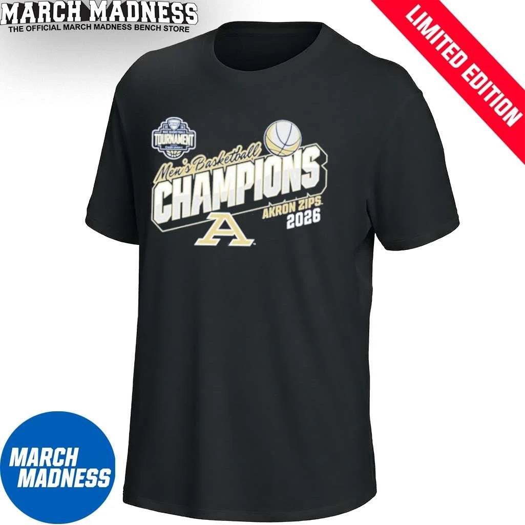 Official Akron Zips 2026 MAC Men’s Basketball Tournament Champions Locker Room T-Shirt