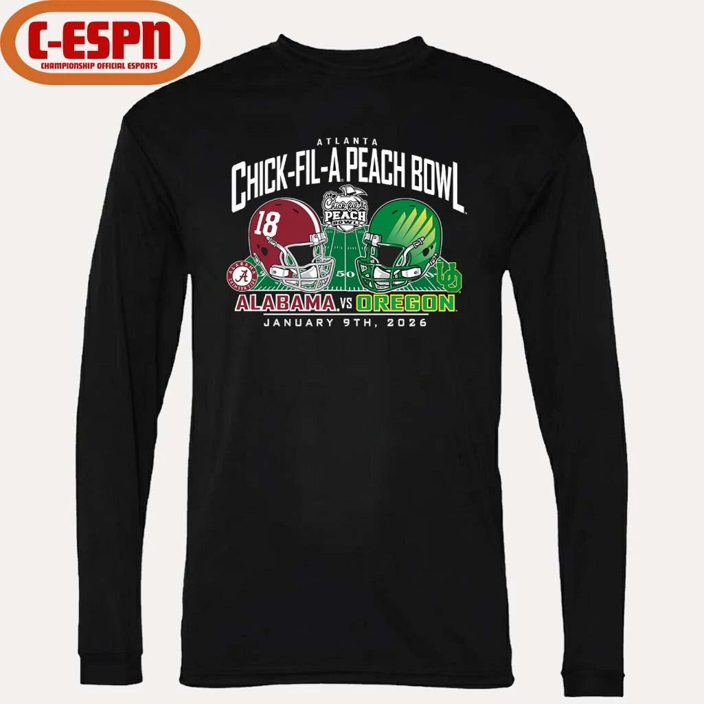 Official Alabama Vs Oregon 2026 CFP Semifinal Peach Bowl Helmet Matchup T-Shirt