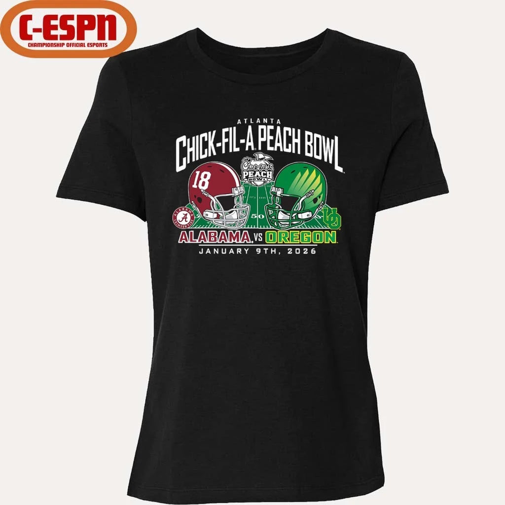 Official Alabama Vs Oregon 2026 CFP Semifinal Peach Bowl Helmet Matchup T-Shirt
