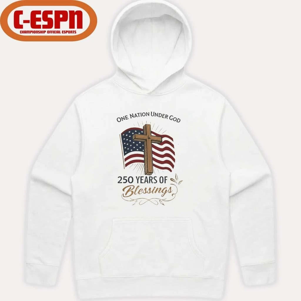 Official America 250 Years of Blessings One Nation Under God Flag &amp; Cross Patriotic T-Shirt