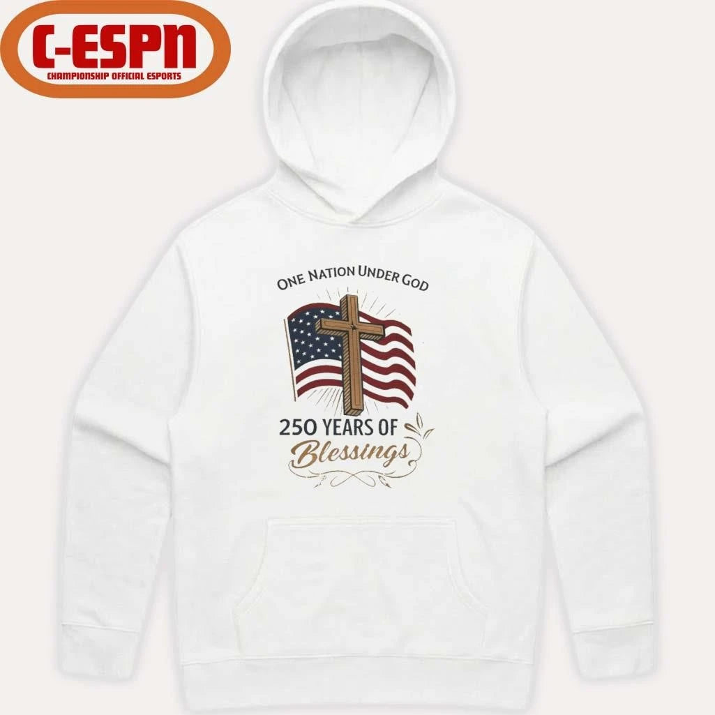 Official America 250 Years of Blessings One Nation Under God Flag &amp; Cross Patriotic T-Shirt