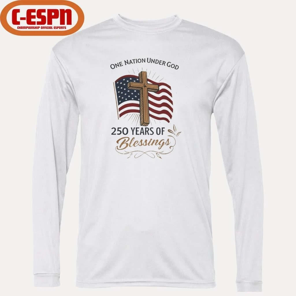 Official America 250 Years of Blessings One Nation Under God Flag &amp; Cross Patriotic T-Shirt