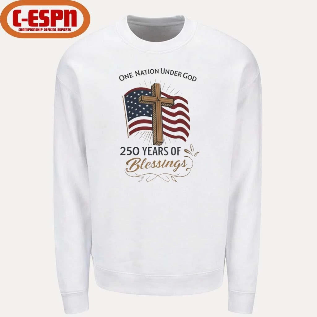 Official America 250 Years of Blessings One Nation Under God Flag &amp; Cross Patriotic T-Shirt