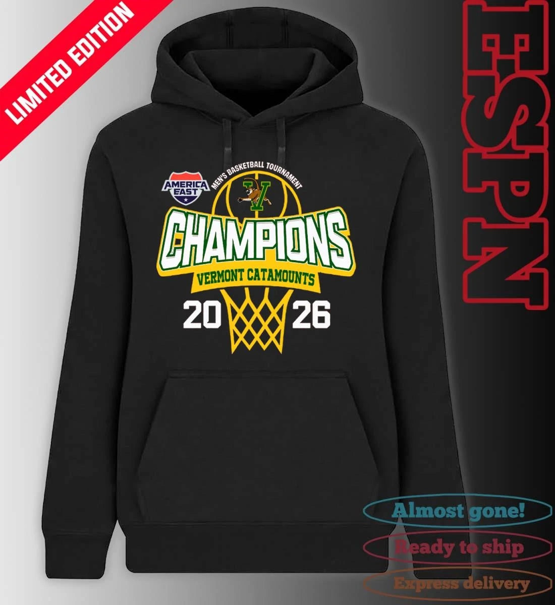 Official America East Conference Men’s Basketball Tournament 2026 Champions Vermont Catamounts T-Shirt