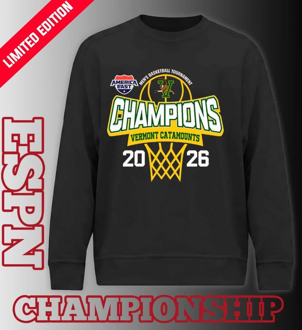 Official America East Conference Men’s Basketball Tournament 2026 Champions Vermont Catamounts T-Shirt