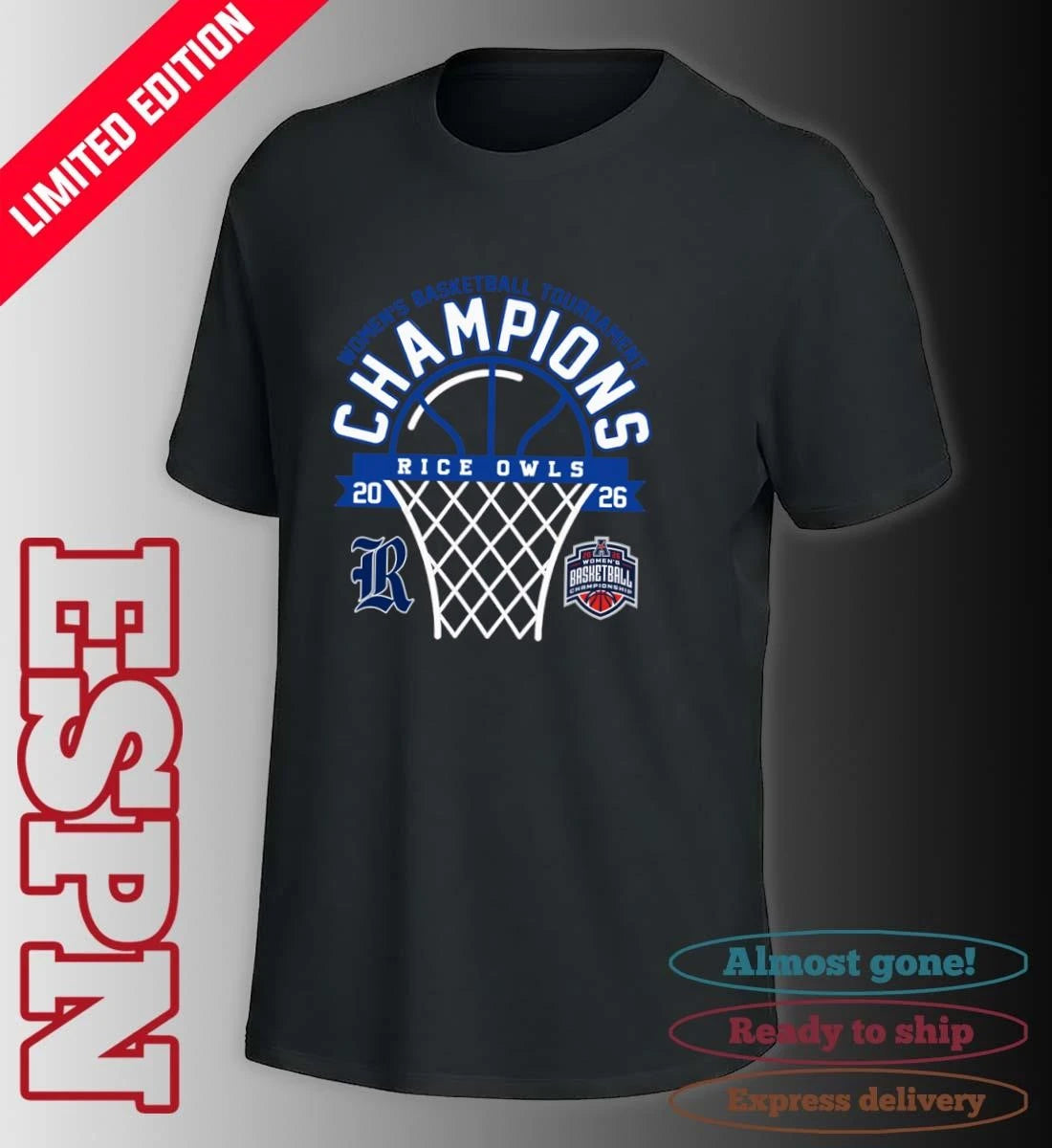 Official American Conference Women’s Basketball Tournament Champions 2026 Rice Owls T-Shirt