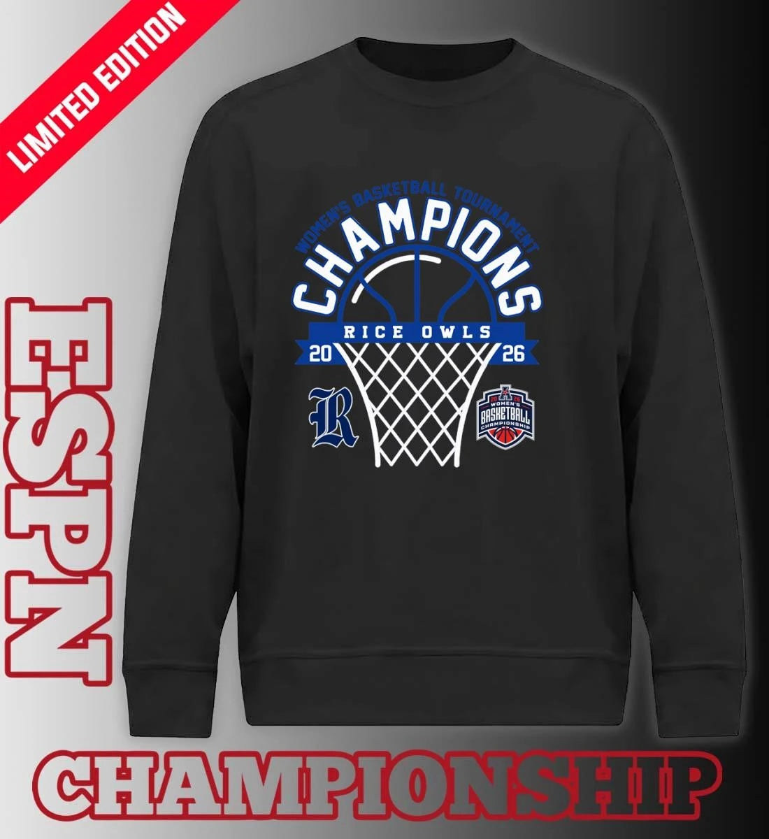 Official American Conference Women’s Basketball Tournament Champions 2026 Rice Owls T-Shirt