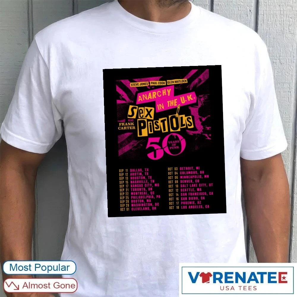 Official Anarchy In The UK Sex Pistols 50 Years Of Punk September – October 2026 Poster t-shirt