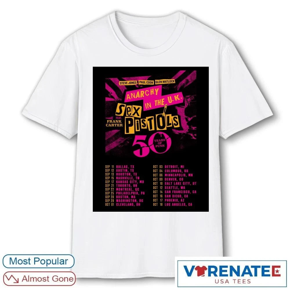 Official Anarchy In The UK Sex Pistols 50 Years Of Punk September – October 2026 Poster t-shirt