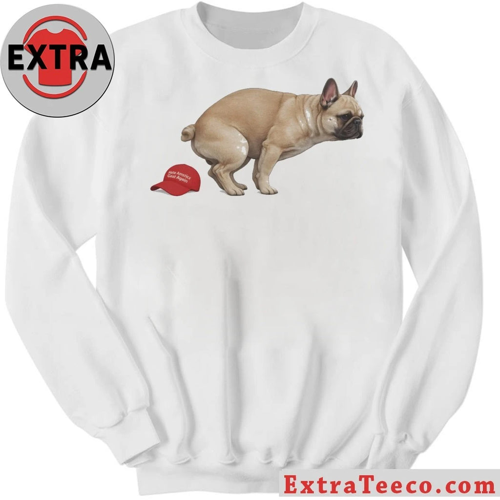Official Anti-Trump French Bulldog Pooping on Red MAGA Hat 2026 Graphic T-Shirt