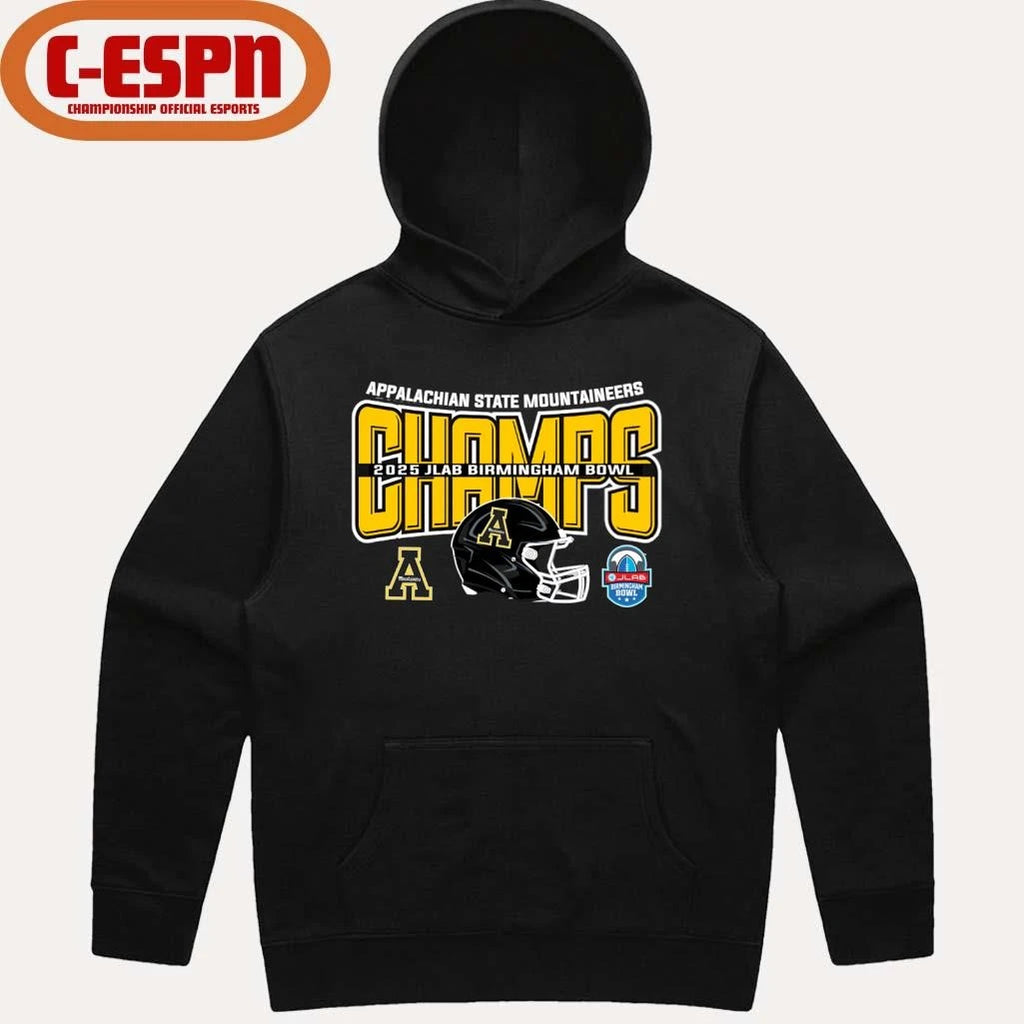 Official Appalachian State Football 2025 JLAB Birmingham Bowl Champions Helmet Shirt