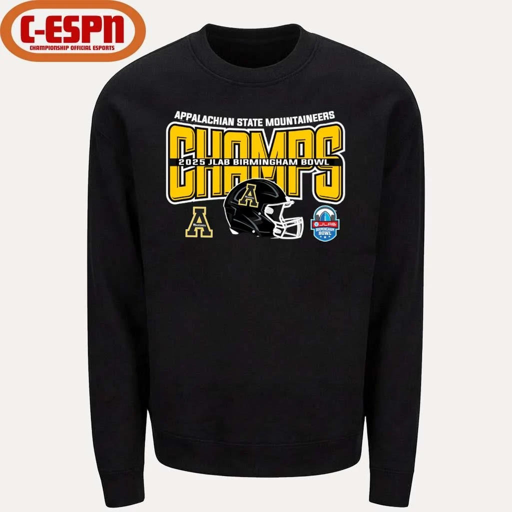 Official Appalachian State Football 2025 JLAB Birmingham Bowl Champions Helmet Shirt