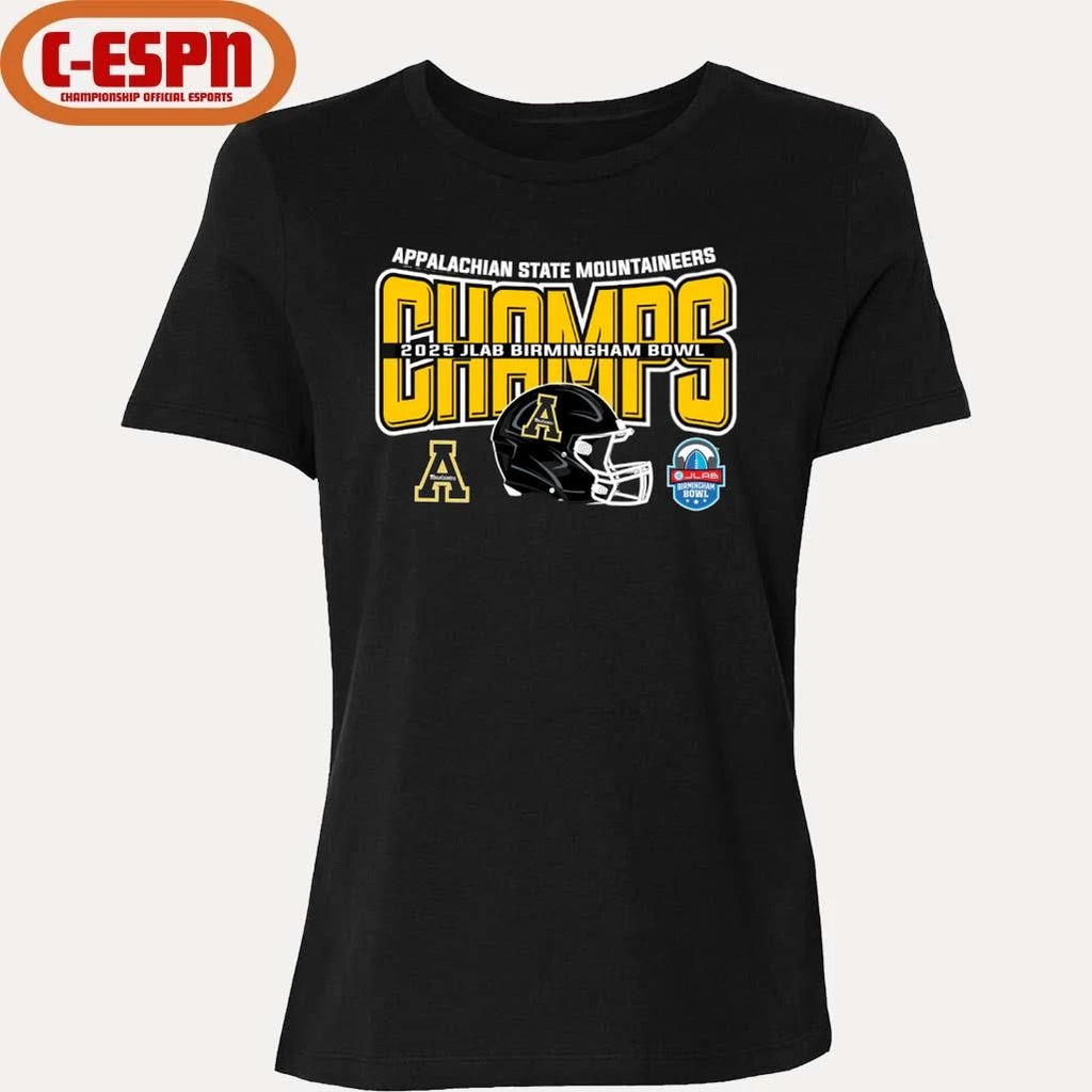 Official Appalachian State Football 2025 JLAB Birmingham Bowl Champions Helmet Shirt