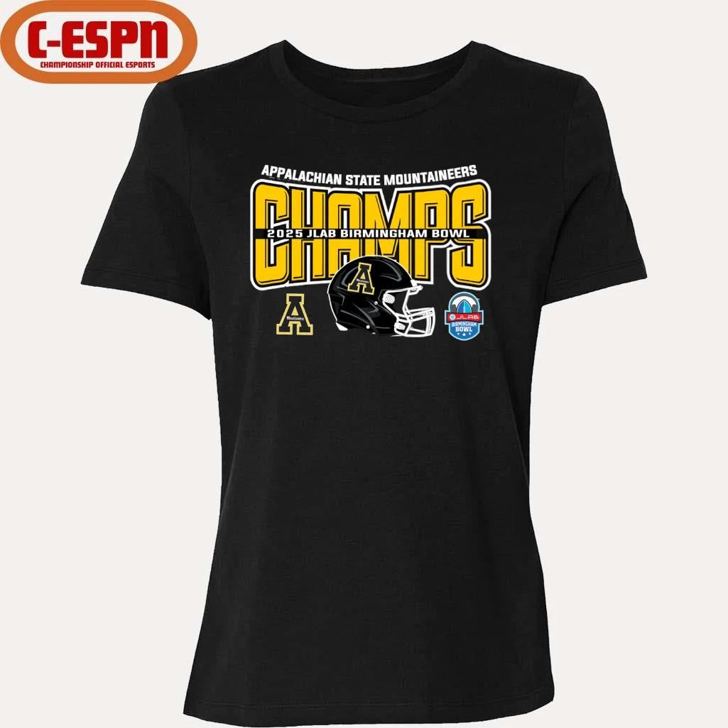 Official Appalachian State Football 2025 JLAB Birmingham Bowl Champions Helmet Shirt