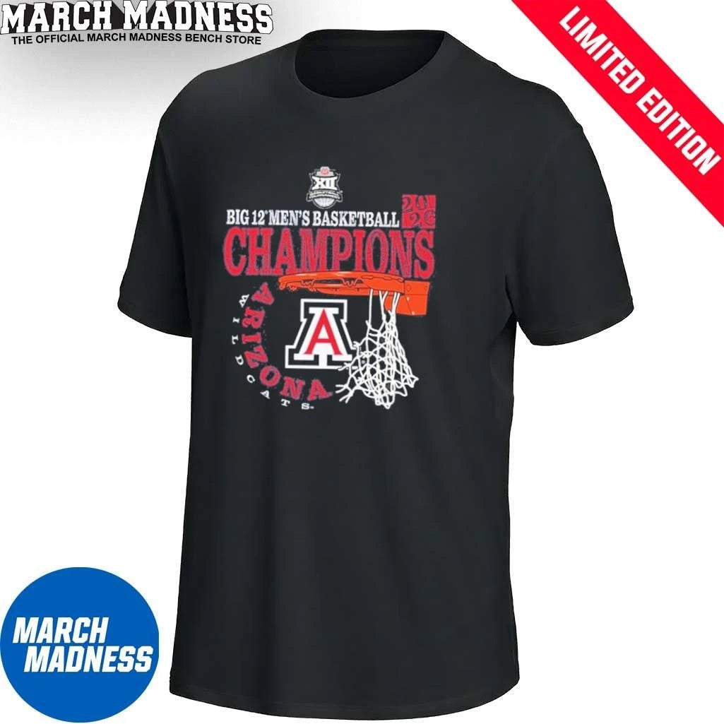 Official Arizona Wildcats 2026 Big 12 Men’s Basketball Conference Tournament Champions Basket Shirt